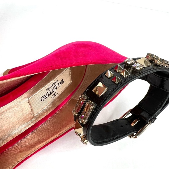 VALENTINO GARAVANI Studded Velvet Crystal Embellished Ankle Strap Pumps EU 35 - Picture 6 of 15
